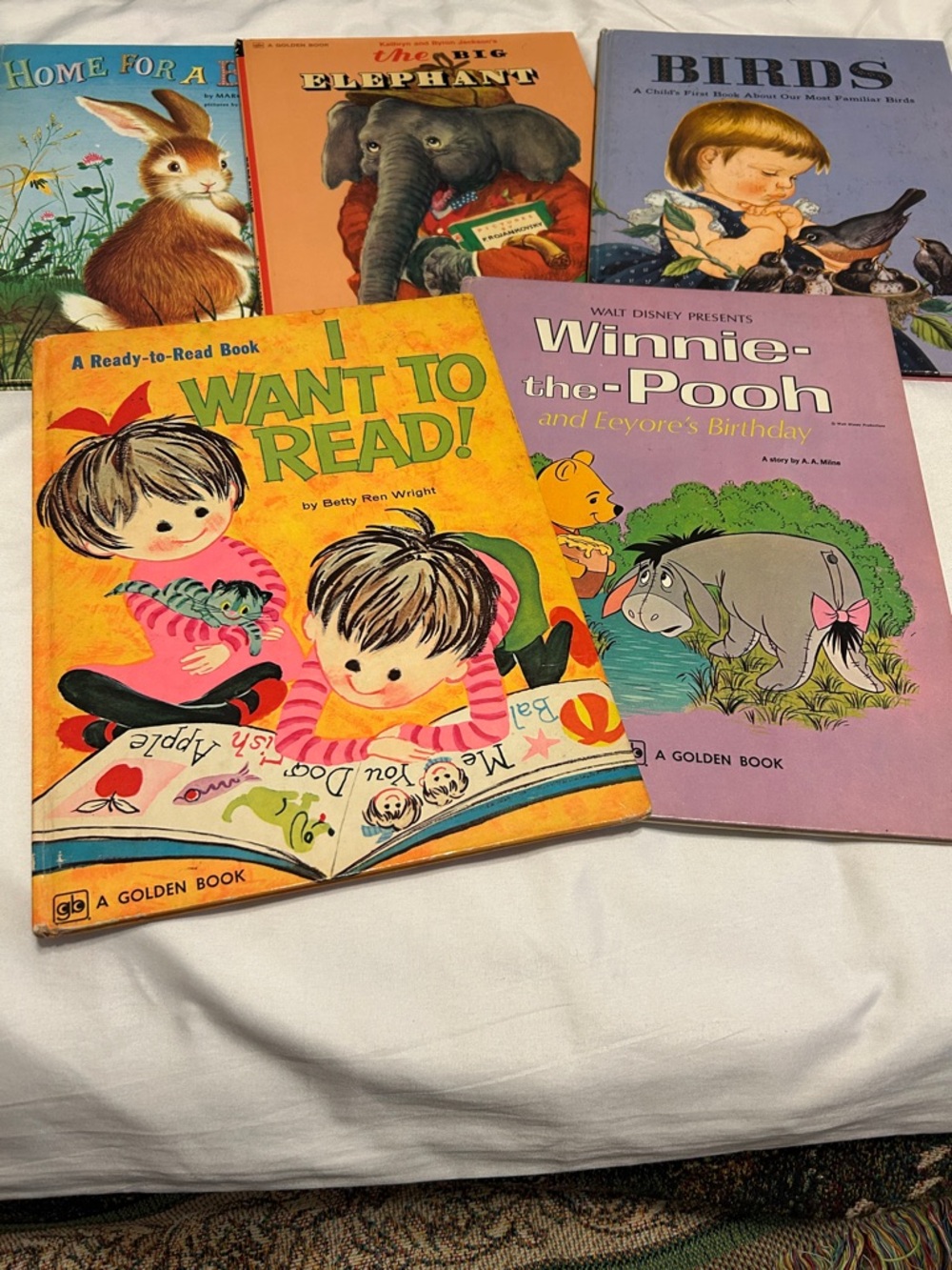 Big Golden book lot: big elephant Home Bunny Winnie Pooh,